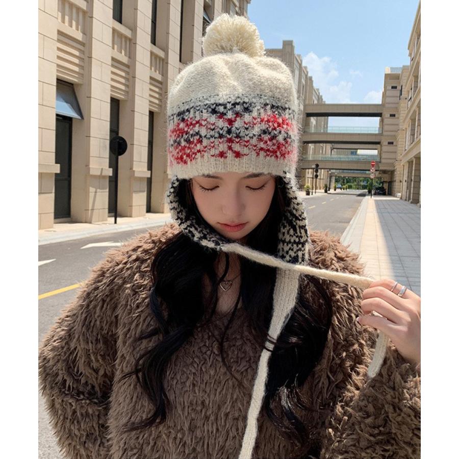 miniministore ニット帽子 レディース 配色 紐付き【ゆう miniministore ニット帽子 レディース 配色 紐付き【ゆう