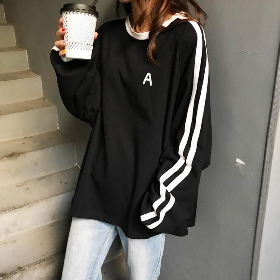 Tシャツ レディーストップス 長袖 カットソー 韓国ファッション 英字ロゴ 2ライン ゆったり ネコポスのみ 99yyh 019 Miniministore 通販 Yahoo ショッピング