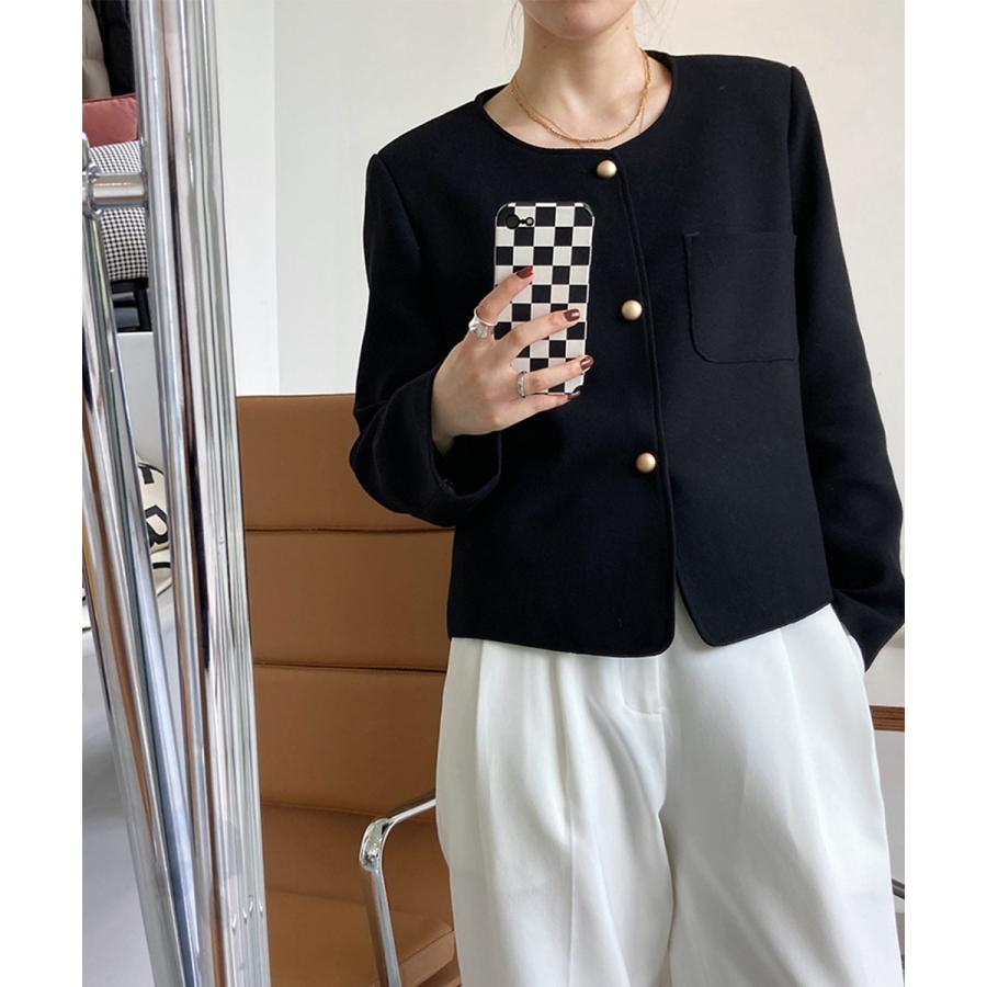 アイボリー ノーカラージャケット ポケット付き THREE FIFTY STANDARD ジャケット ノーカラージャケット