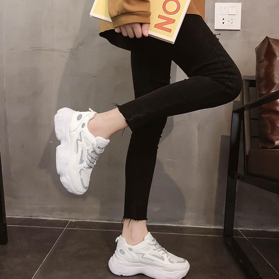 ダッドスニーカー レディース 光反射 厚底スニーカー レースアップ 疲れにくい シューズ 通気性 軽量 人気 スポーツ靴 韓国風 Guangch 003 Miniministore 通販 Yahoo ショッピング