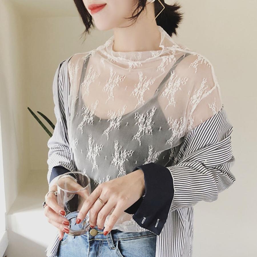 レース チュール トップス レディース ハイネック レースインナー シースルー 長袖 トップス ネコポス可 Hualei 001 Miniministore 通販 Yahoo ショッピング