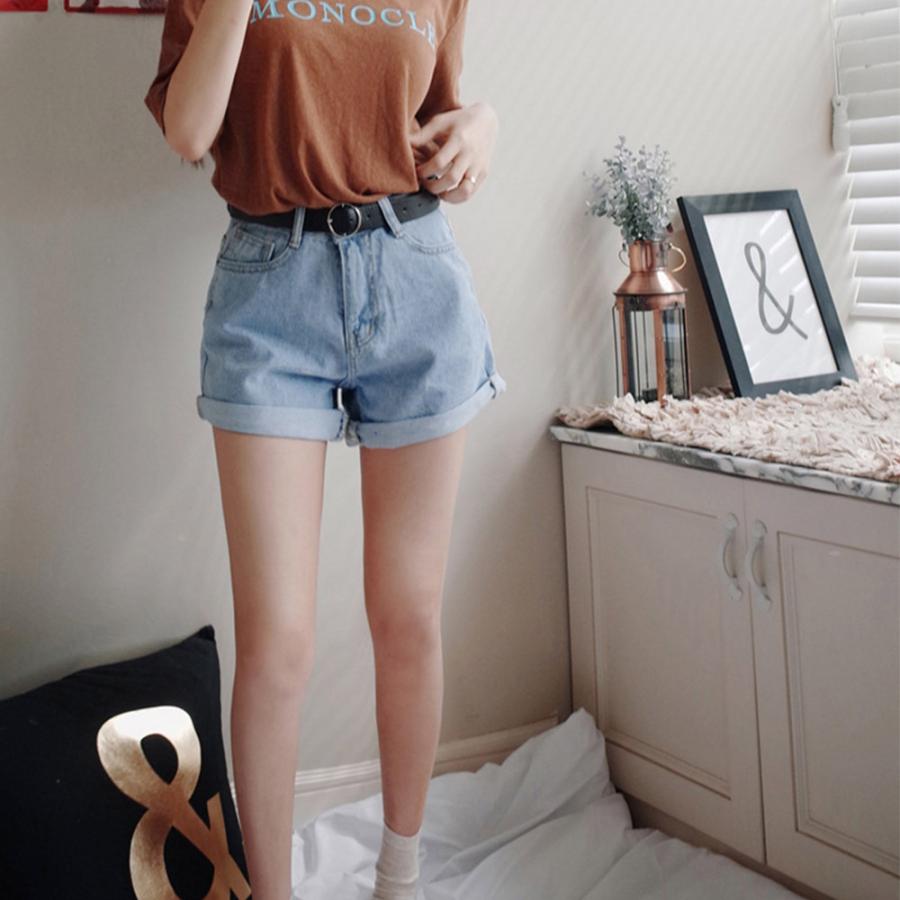 ハイウエスト デニムショートパンツ レディース 夏 ベルト付き ショーパン ロールアップ Musid 001 Miniministore 通販 Yahoo ショッピング
