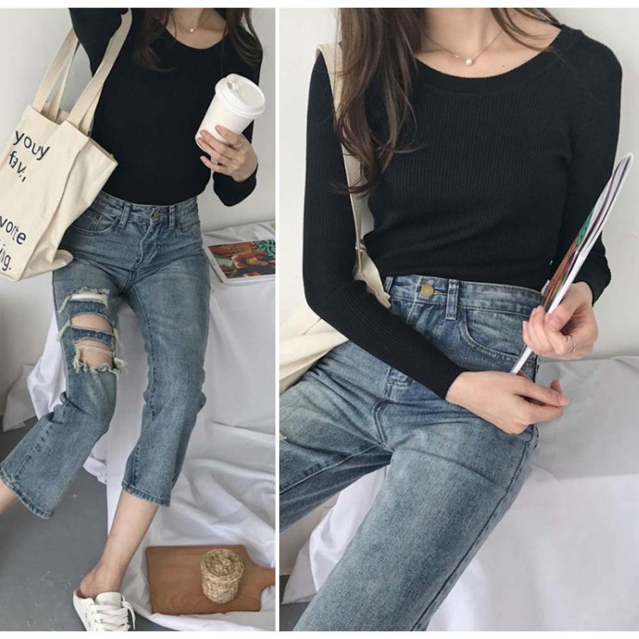 在庫限り 売り尽くしセール タイト ニット トップス レディース 春 服 無地 ニットソー リブニット クルーネック ネコポスのみ Xwujia 004 Miniministore 通販 Yahoo ショッピング