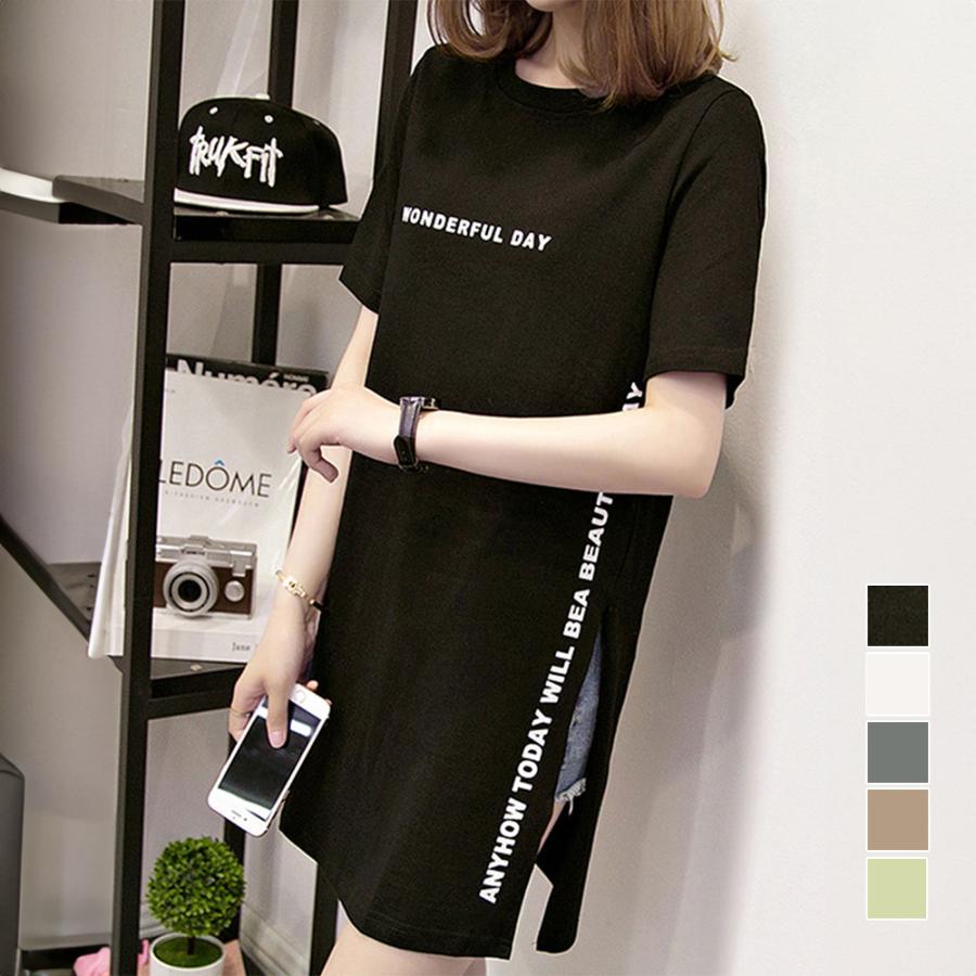 Tシャツ レディース 半袖 カジュアル チュニック サイドスリット Tシャツワンピース ロング丈 ネコポスのみ Zhuimr 004 Miniministore 通販 Yahoo ショッピング