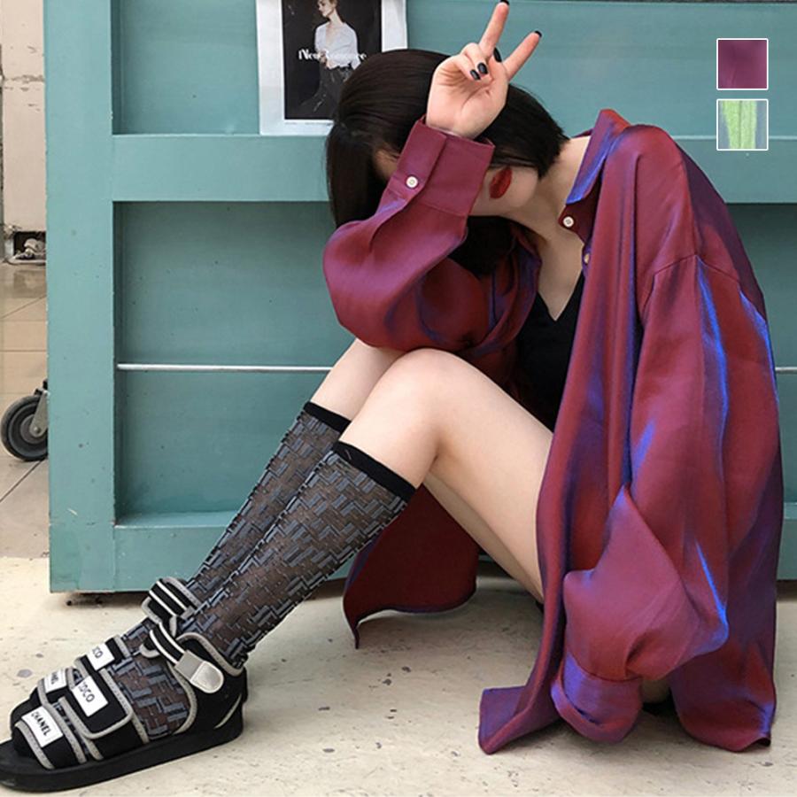 ブラウス サテン ロングシャツ 光沢 トップス 長袖 カーディガン レディース レトロデザイン カラーシャツ 春 夏 ネコポス可 Zhuimr 050 Miniministore 通販 Yahoo ショッピング