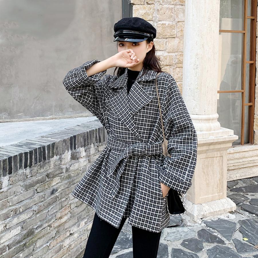 テーラードジャケット レディース グレンチェックコート ゆったり ベルト付き 秋冬 スーツジャケット 通勤アウター 大人カジュアル Zhuimr 095 Miniministore 通販 Yahoo ショッピング