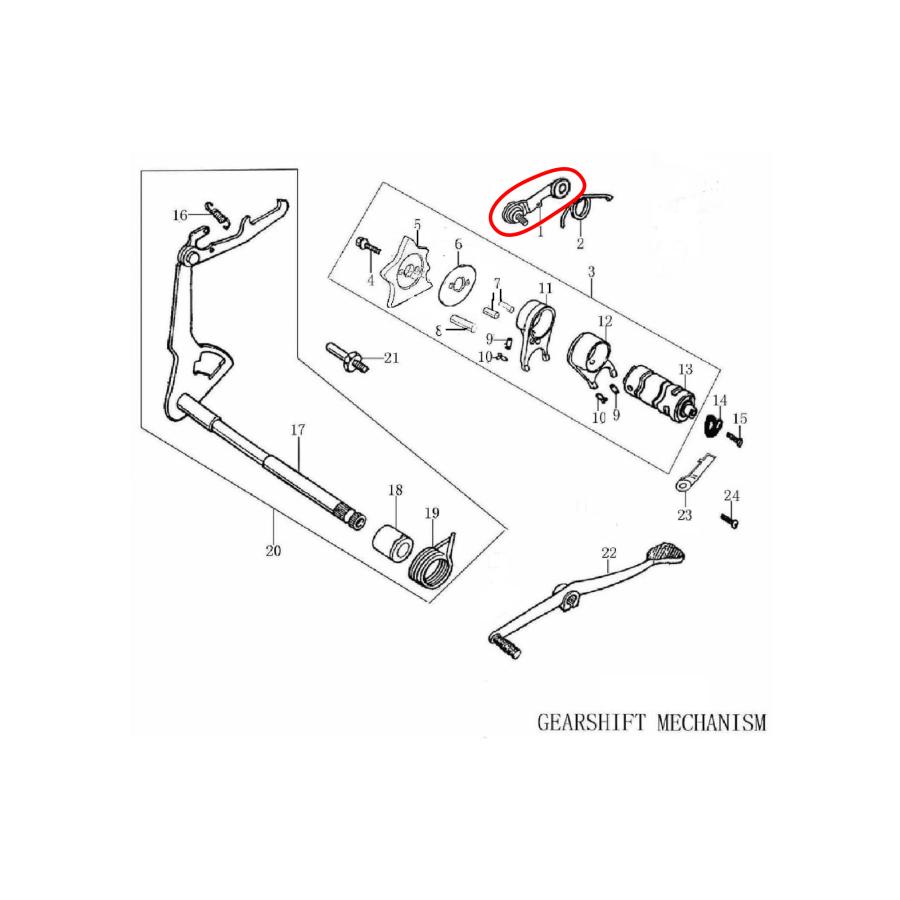 Zongshen社 Z-1型125ccエンジン用キックスタータースピンドル