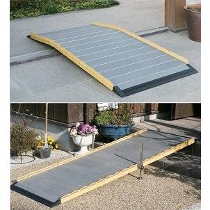 在庫あり】介護  屋外 軽量 車いすスロープ 折りたたみ 玄関 階段 段差 敷居にも使える 車いす用スロープ 段ない・ス ロールタイプ 190cm 630-190 シコクの画像