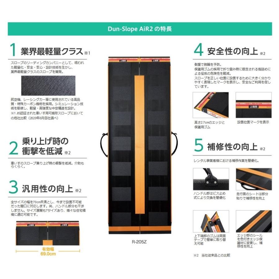 在庫あり】軽量 車いすスロープ 折りたたみ 玄関 階段 段差 後付け ダンスロープエアー2 R-125Z ダンロップホームプロダクツの画像