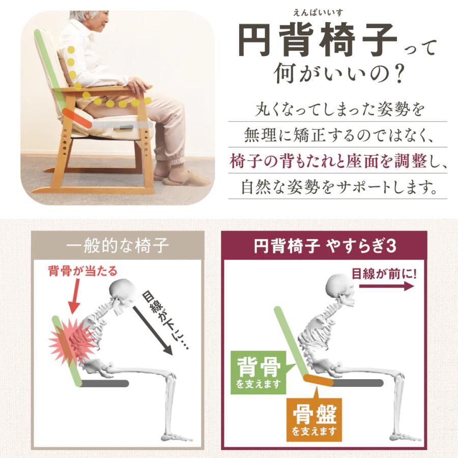 背中が丸くなった方 円背 椅子 やすらぎ3 スリー リクライニング