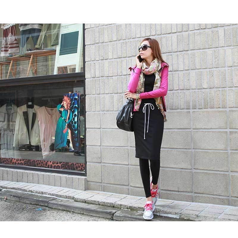 ミディアム丈スカート付レギンス/ウエスト紐ひざ丈スカートレギンス