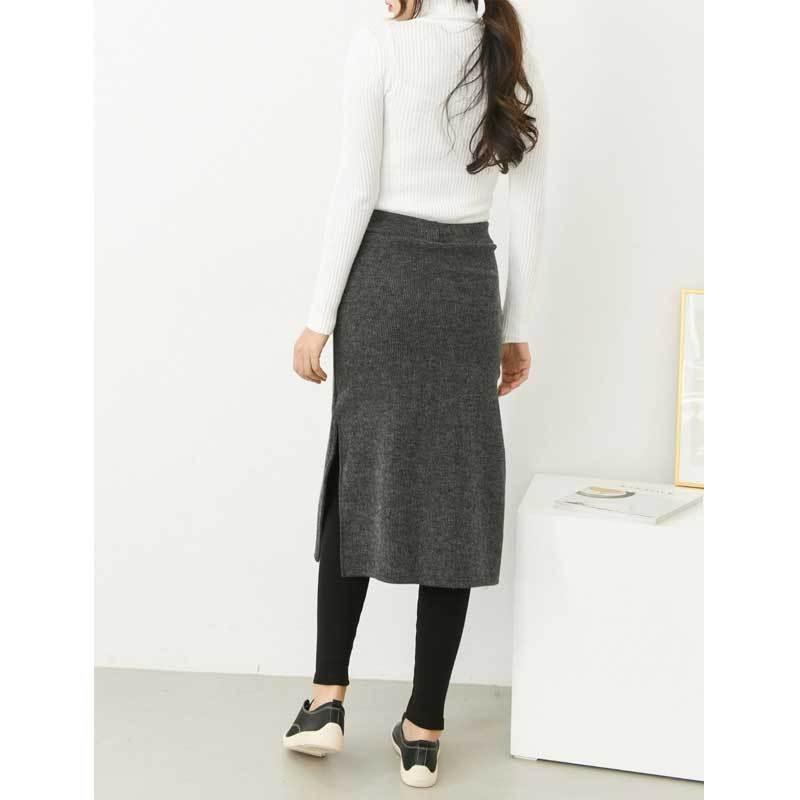 ニットスカート付きレギンス リブ スリット入り スカートレギンス