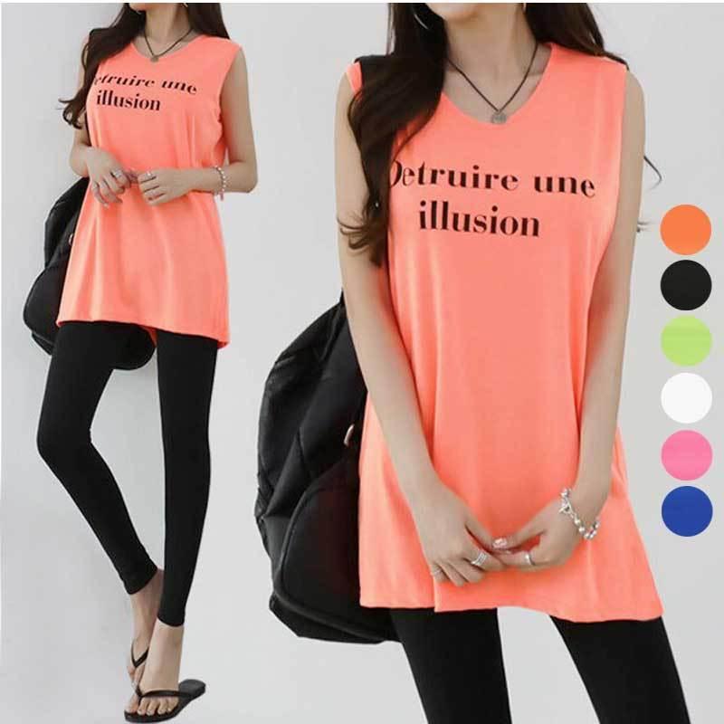 ノースリーブ タンクトップ 英字[Detruire…]プリント Tシャツ