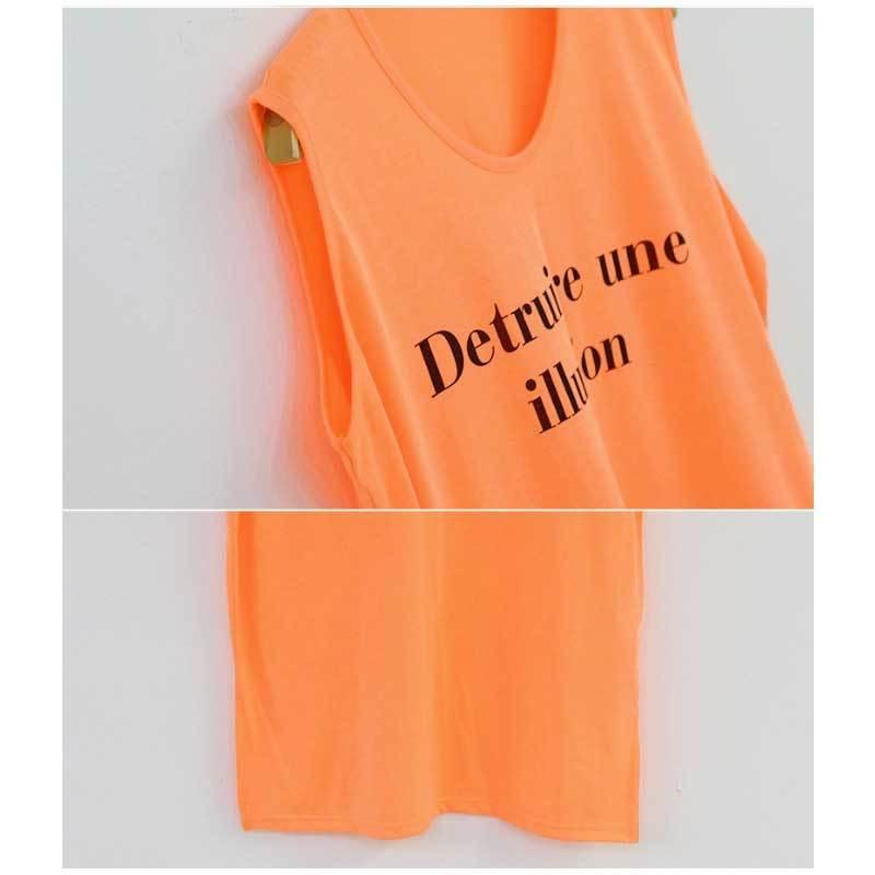 ノースリーブ タンクトップ 英字[Detruire…]プリント Tシャツ