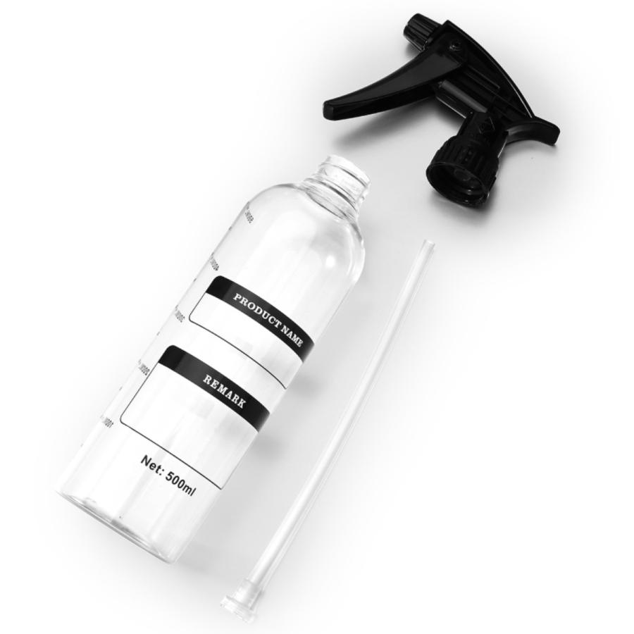 洗車 希釈用スプレーボトル 500ml 透明 目盛り付き 耐薬品 洗剤 除菌液