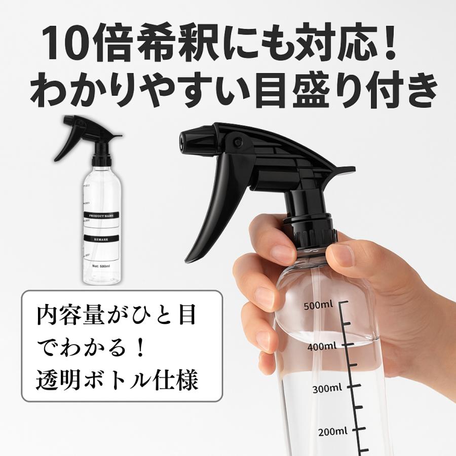洗車 希釈用スプレーボトル 500ml 透明 目盛り付き 耐薬品 洗剤 除菌液