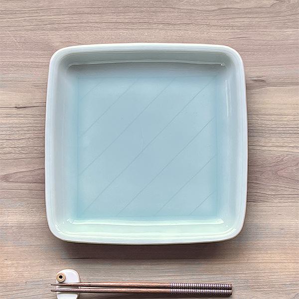 青白磁 四角形 陶器 食器2個 青白磁25cm正角盛皿 和食器 角皿（大） 業務用 約25cm 在庫処分品 数量