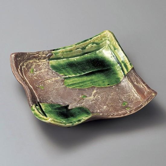 さび釉ヒワ流し正角8.0皿 和食器 角皿（中） 業務用 約24.3cm 和食