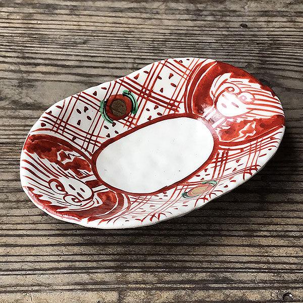 赤絵間取双子皿 和食器 楕円皿 業務用 約18.3cm 和食 和風 天ぷら