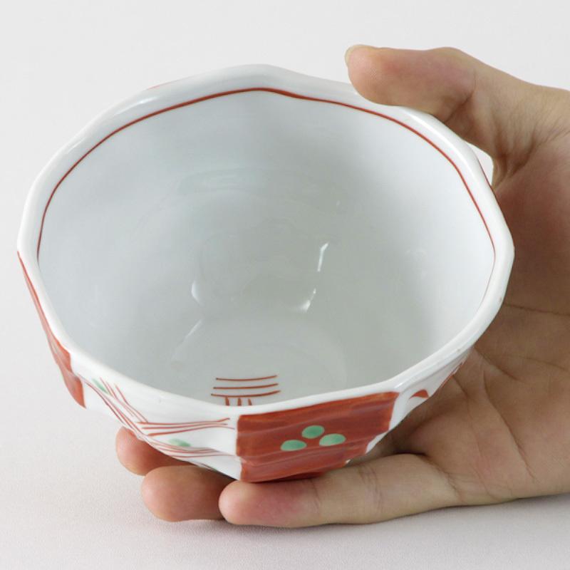 赤絵間取波八角丼 小 和食器 小丼・多用碗 業務用 約13.5cm 和食 和風