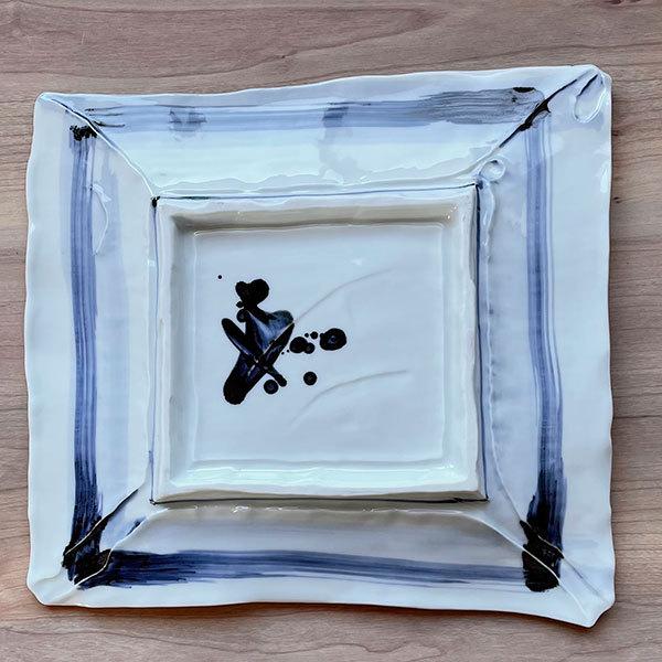 呉須格子長角9.5皿 和食器 角皿（大） 業務用 約28.3cm 和食 和風 鍋