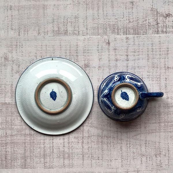 氷雪唐草 青コーヒー碗皿 手描き 和食器 コーヒー碗・受皿 業務用 和風