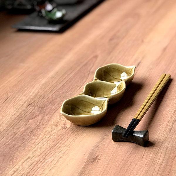 黄瀬戸木の葉三品盛 和食器 仕切皿（2品皿・3品皿） 業務用 約17.5cm