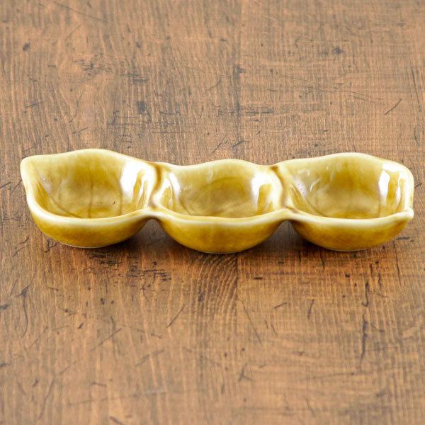 黄瀬戸木の葉三品盛 和食器 仕切皿（2品皿・3品皿） 業務用 約17.5cm