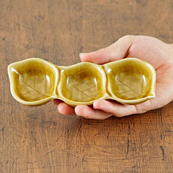 黄瀬戸木の葉三品盛 和食器 仕切皿（2品皿・3品皿） 業務用 約17.5cm