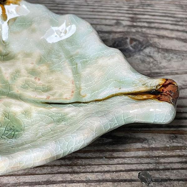 美品！砂ビードロ木ノ葉突出皿 萬古 燒和食器 付出皿 ×10 砂ビードロ木ノ葉突出皿 萬古焼 和食器 付出皿 業務用 約26cm