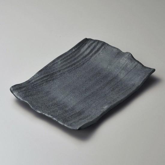 黒いぶし10号角皿 萬古焼 和食器 長角大皿 業務用 約32cm 和食 和風