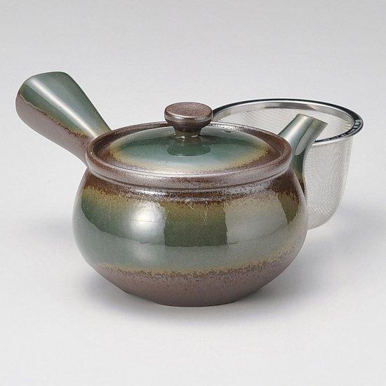 万古急須1.5丸碗織部 カゴ網付 萬古焼 和食器 急須 業務用 : 業務用