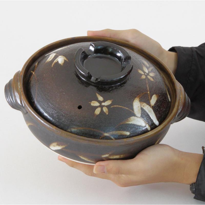 黒吹草花7号深鍋 萬古焼 和食器 土鍋 業務用 和食 和風 鍋料理 おでん