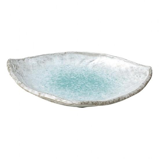 【中古】白波 筒抜 前菜盛皿　日本製 変形皿　10皿まとめて　和食器 青釉 三方皿 中 和食器 変形皿 業務用 約24.3cm 和食 和風 前菜 焼き物