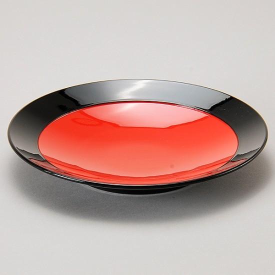 漆器 丸皿 27cm 黒×赤 大皿 和食器 段付丸そば皿 大 朱渕黒 本体 漆器 そば皿 業務用 約25.5cm : 業務用