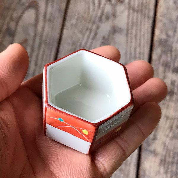 赤絵市松六角豆鉢 和食器 珍味 業務用 約5cm 和食 和風 先付 小鉢 小