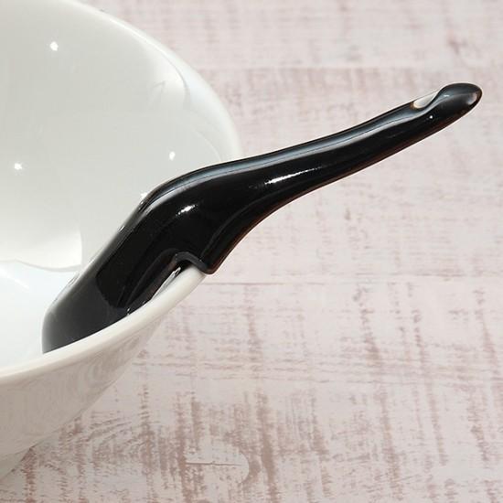 天目アゴ付穴レンゲ 中華食器 レンゲ 業務用 約15.5cm 磁器製 黒