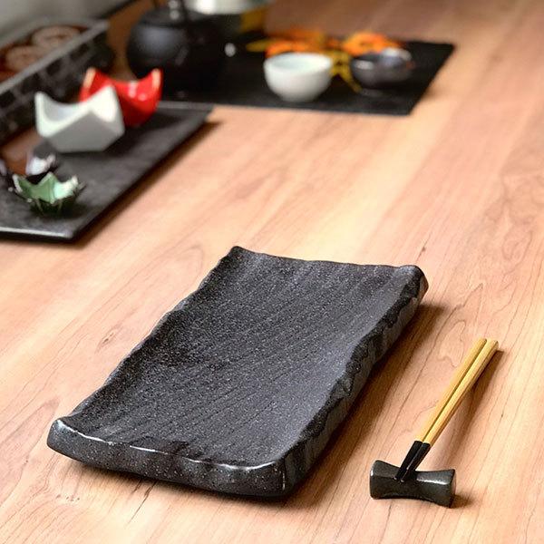 備前黒荒彫まな板皿 和食器 長角大皿 業務用 約32.7cm 和食 和風