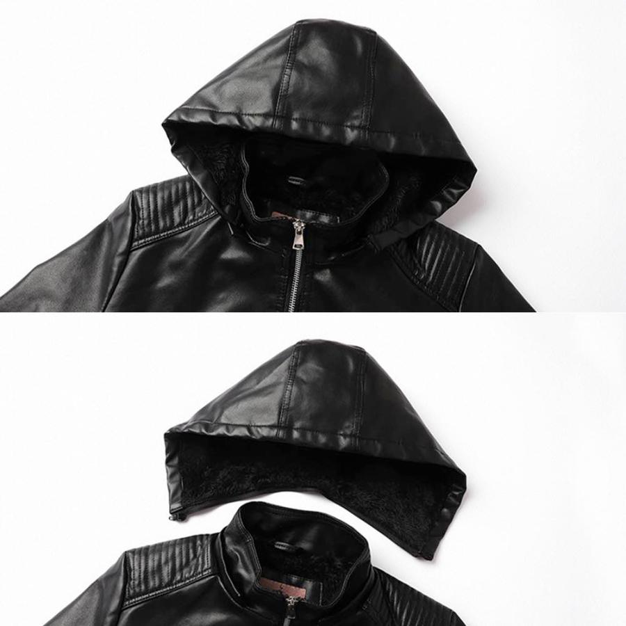 ライダースジャケット レディース フード付きレザージャケット 春 革