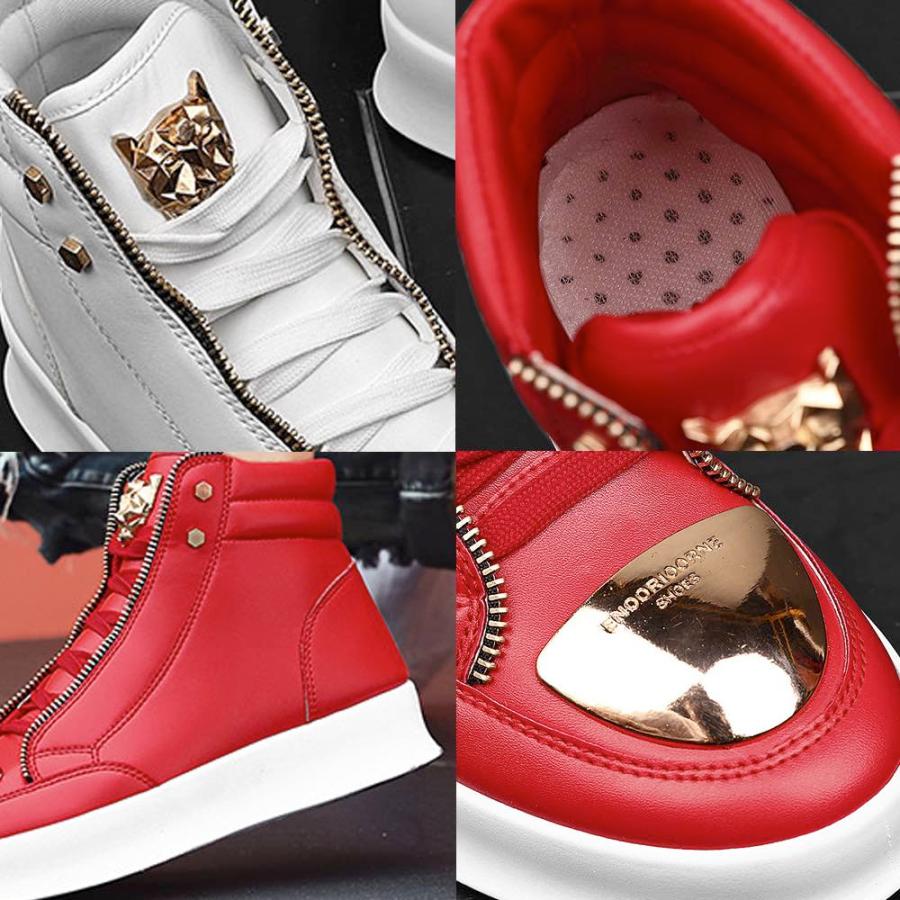 レザー ハイカットブーツ レッド ブーツ メンズ メタルハイカットレザースニーカー 皮 おしゃれ 黒 50代