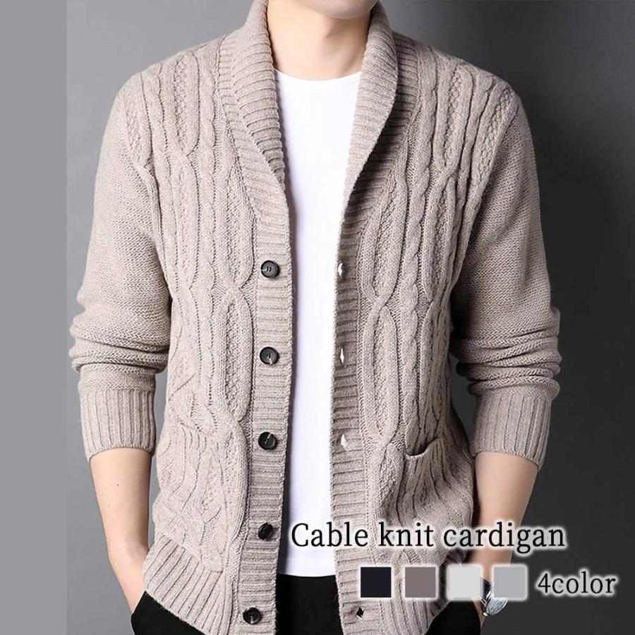カーディガン メンズ ケーブルニットカーディガン 20代 冬 春 50代