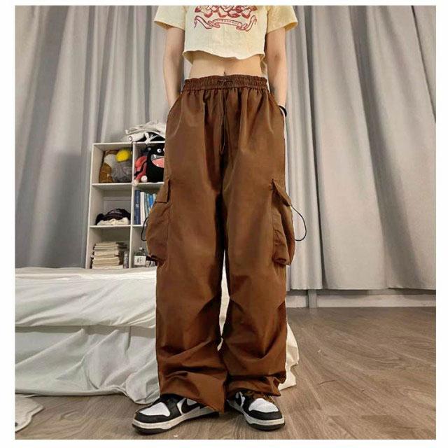 KAPITAL 綿麻ヘリンボンラップパンツ ブラウン ミリタリーカーゴポケット ダンス衣装 レディース ワークパンツ ヒップホップ ミリタリーパンツ