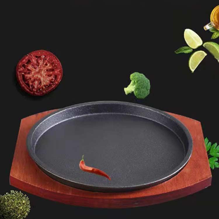 ステーキ皿 鉄板 丸型 IH対応 ガス火 業務用 21cm 23cm 家庭用 木製