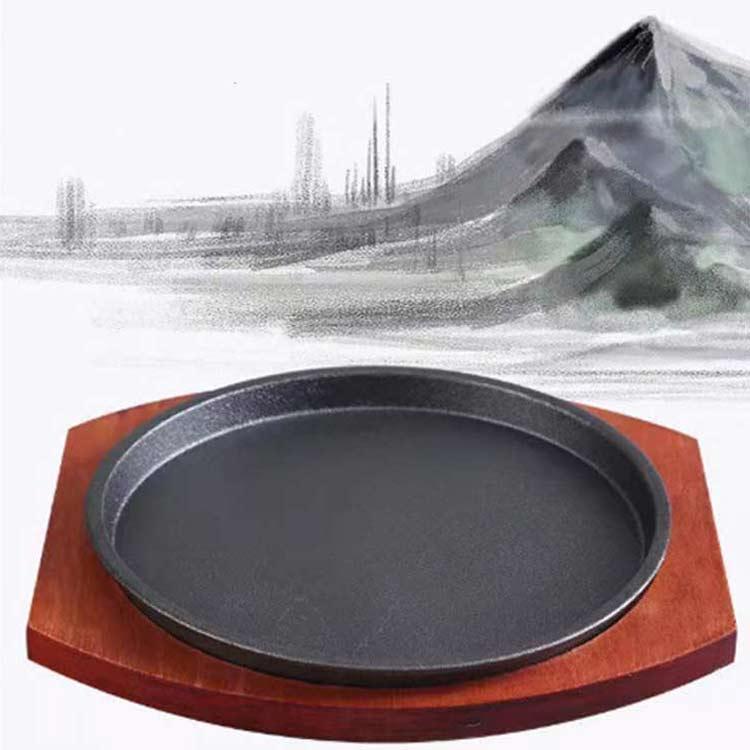 ステーキ皿 鉄板 丸型 IH対応 ガス火 業務用 21cm 23cm 家庭用 木製