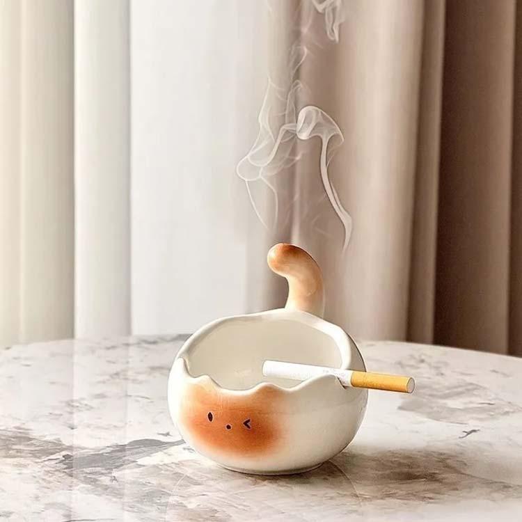 灰皿 ネコ型 陶器 アッシュトレイ 喫煙具 吸い殻入れ タバコ置き