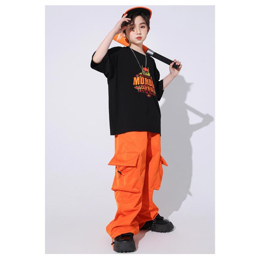 ダンスパンツ オレンジ キッズダンス カーゴパンツ 女の子 男の子