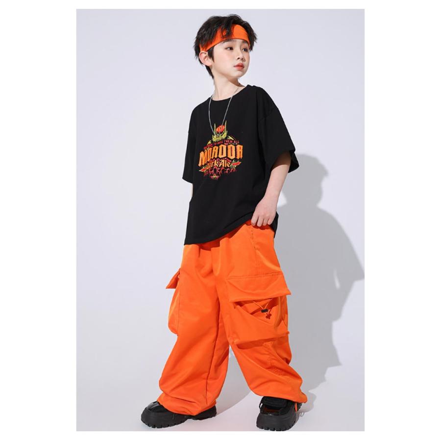 ダンスパンツ オレンジ キッズダンス カーゴパンツ 女の子 男の子
