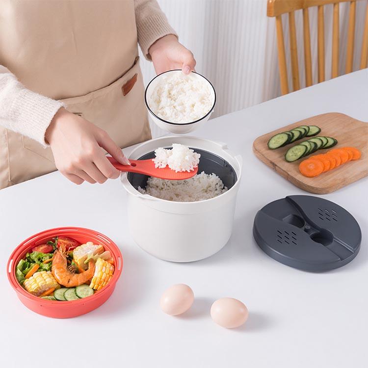 電子レンジ ご飯 電子レンジ炊飯器 簡単調理 炊飯器 しゃもじ付き 調理道具 ごはん 1人用 水切り 炊飯器 ご飯が炊ける 白米 デザイン おかゆ 蒸｜minoaka｜03