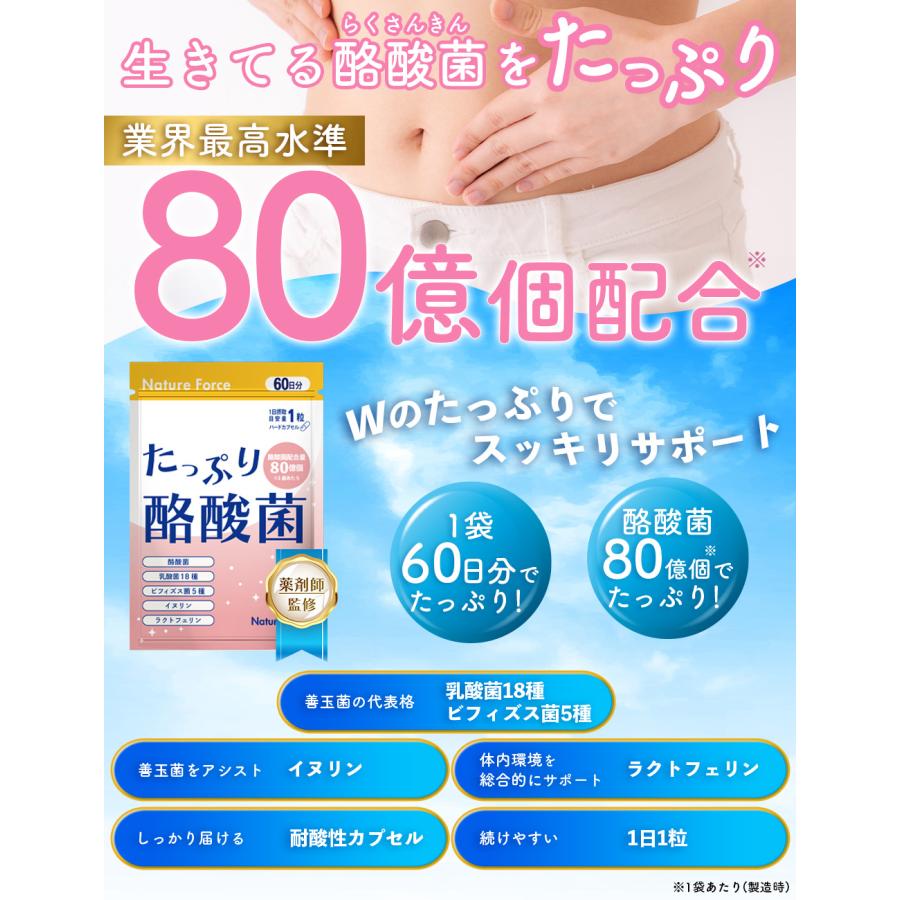 クーポン有 薬剤師監修 生きた酪酸菌 80億個 60日分 サプリ 乳酸菌 ネイチャーフォース たっぷり酪酸菌 3個セット_2