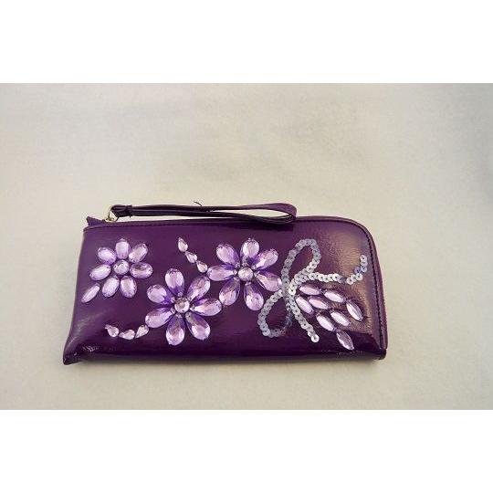 花柄ビジュー財布 パープル長財布 レディース デコレーション L字型ファスナ 紫 プチギフト 母の日 送料全国一律0円 Hb Pr 快適生活 箕面雑貨 通販 Yahoo ショッピング